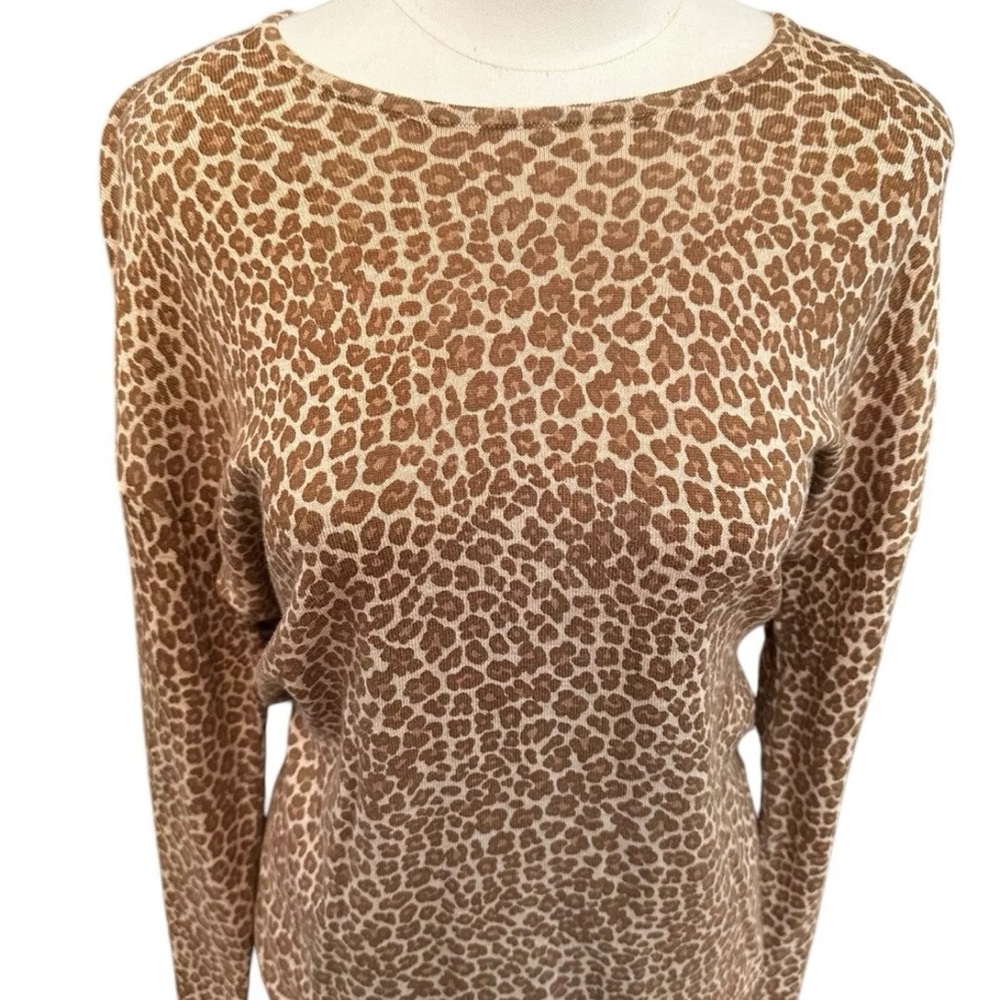 J. JILL Animal Print Knit Sweater Pullover Tan Brown Small Crewneck Soft